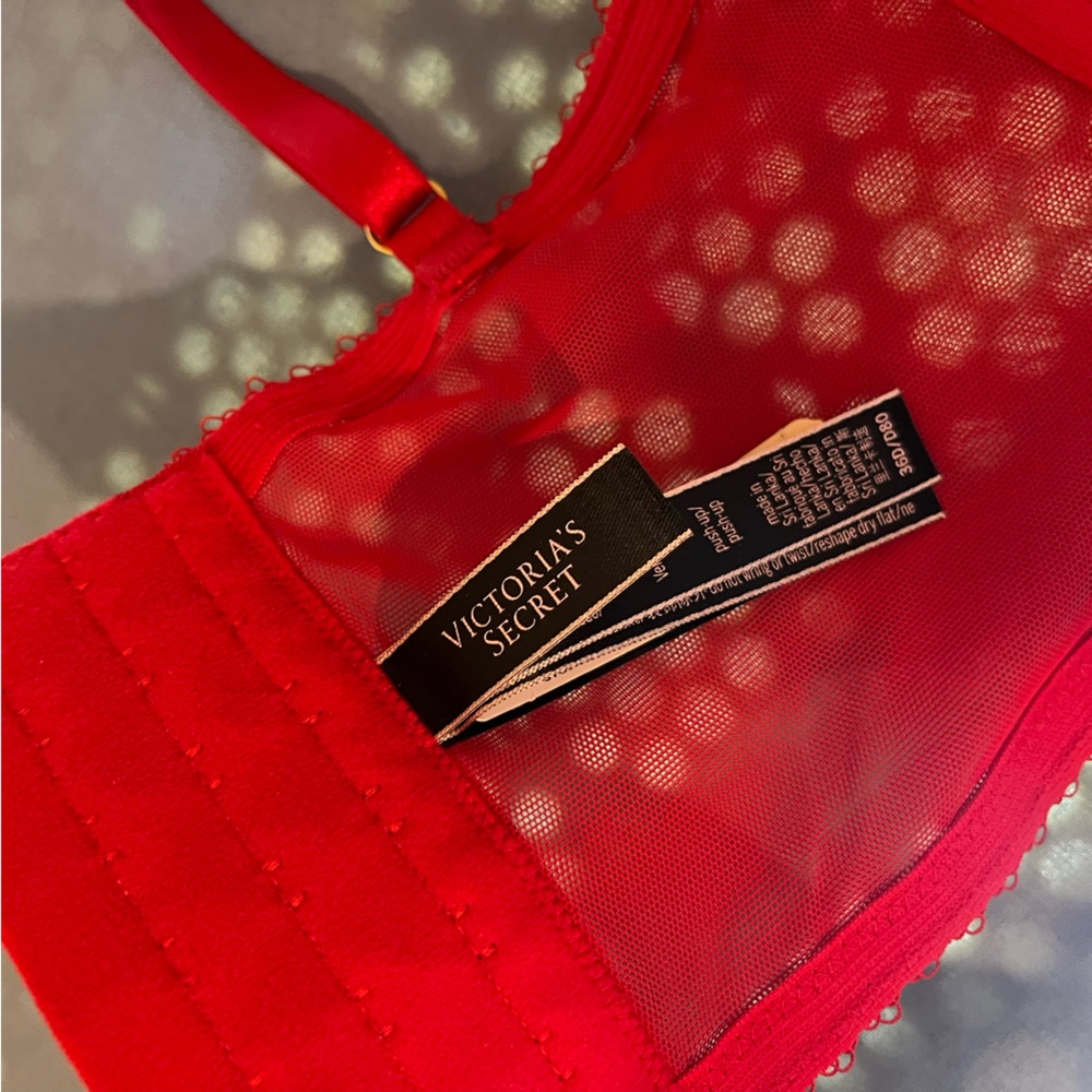 Victoria's Secret - NWT Very Sexy Red Floral Embroidered Bustier Push Up Bra 36D - Picture 4 of 8